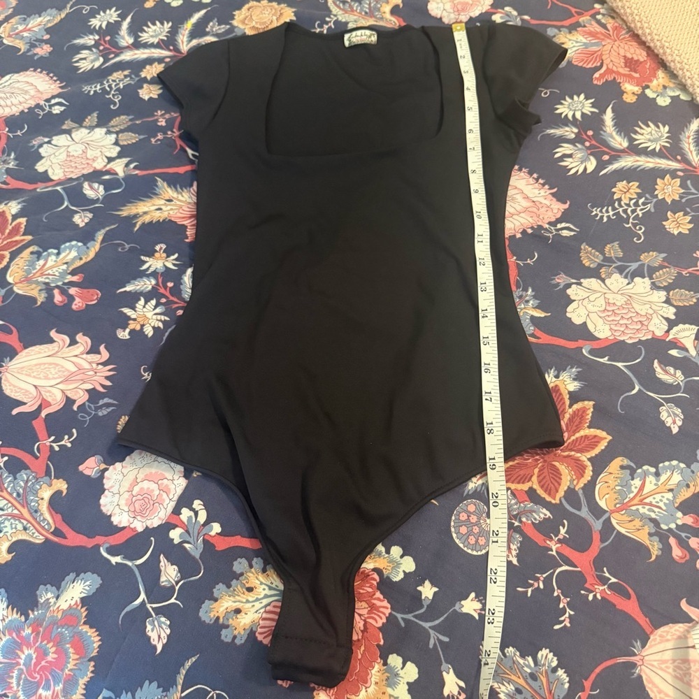 Free People Square Eyes Bodysuit in Black Short Sleeve Square Neck XS - Picture 9 of 11